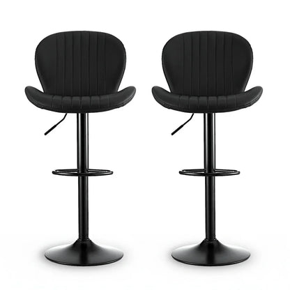 Artiss 2x Bar Stools Kitchen Swivel Gas Lift Counter Chair Shell Leather Black - Mekamart Australia