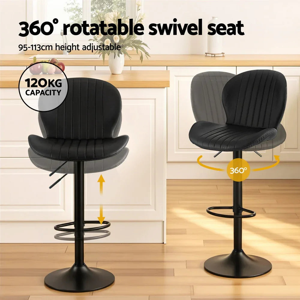 Artiss 2x Bar Stools Kitchen Swivel Gas Lift Counter Chair Shell Leather Black - Mekamart Australia