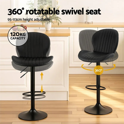 Artiss 2x Bar Stools Kitchen Swivel Gas Lift Counter Chair Shell Leather Black - Mekamart Australia