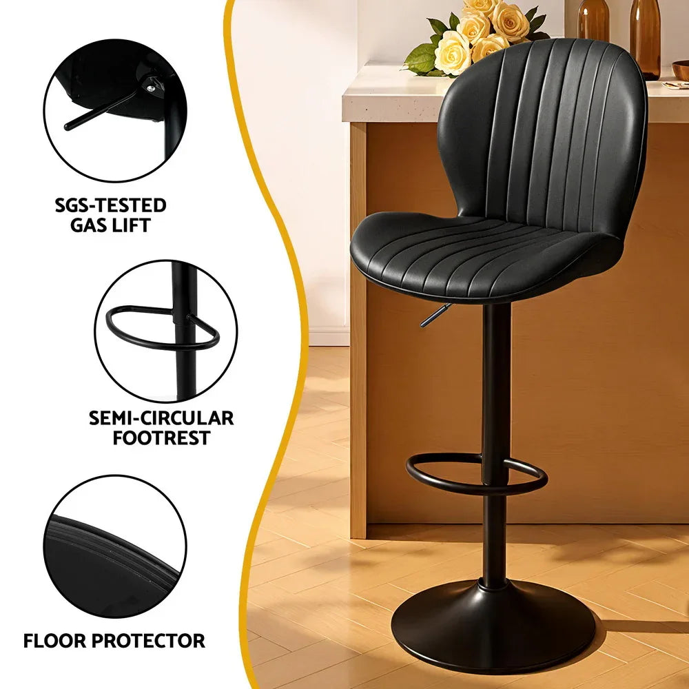 Artiss 2x Bar Stools Kitchen Swivel Gas Lift Counter Chair Shell Leather Black - Mekamart Australia