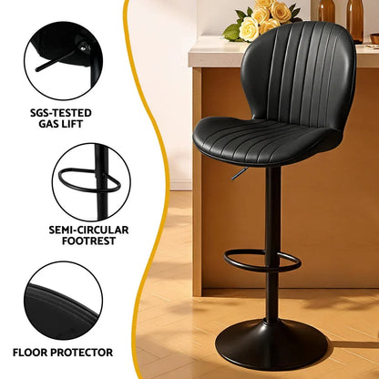 Artiss 2x Bar Stools Kitchen Swivel Gas Lift Counter Chair Shell Leather Black - Mekamart Australia