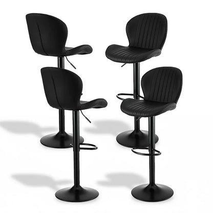 Artiss 4x Bar Stools Kitchen Swivel Gas Lift Counter Chair Shell Leather Black - Mekamart Australia