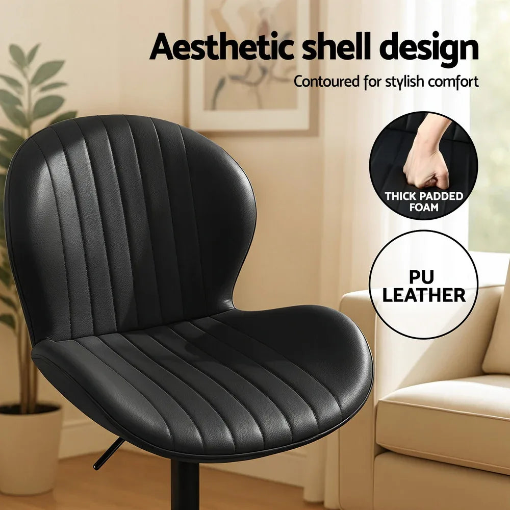 Artiss 4x Bar Stools Kitchen Swivel Gas Lift Counter Chair Shell Leather Black - Mekamart Australia