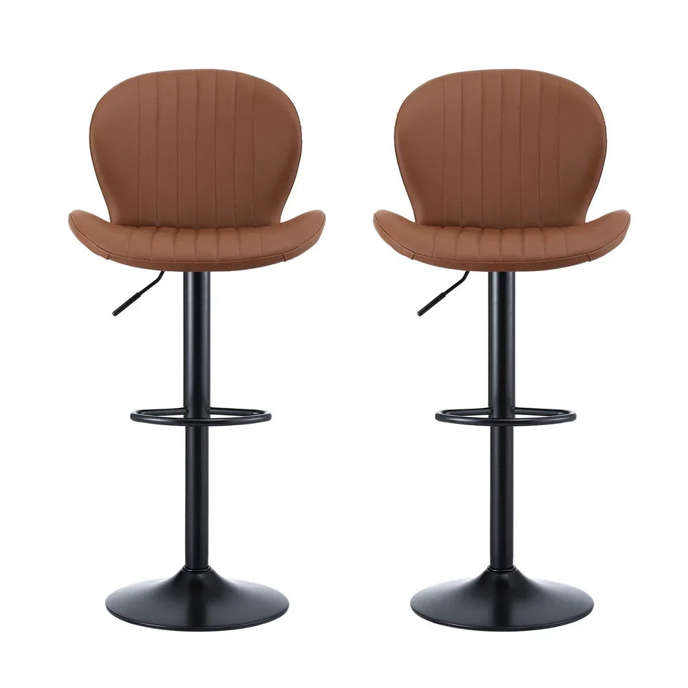 Artiss 2x Bar Stools Kitchen Swivel Gas Lift Counter Chair Shell Leather Brown - Mekamart Australia