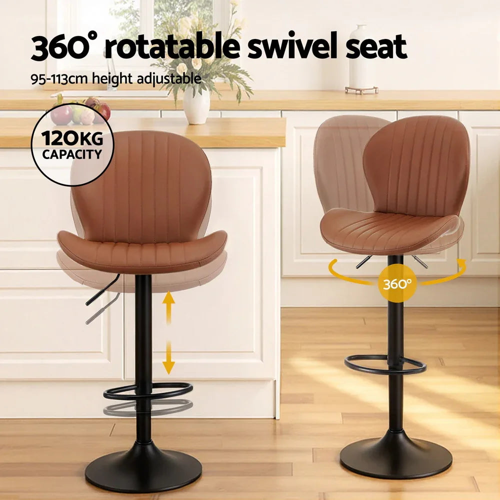 Artiss 2x Bar Stools Kitchen Swivel Gas Lift Counter Chair Shell Leather Brown - Mekamart Australia