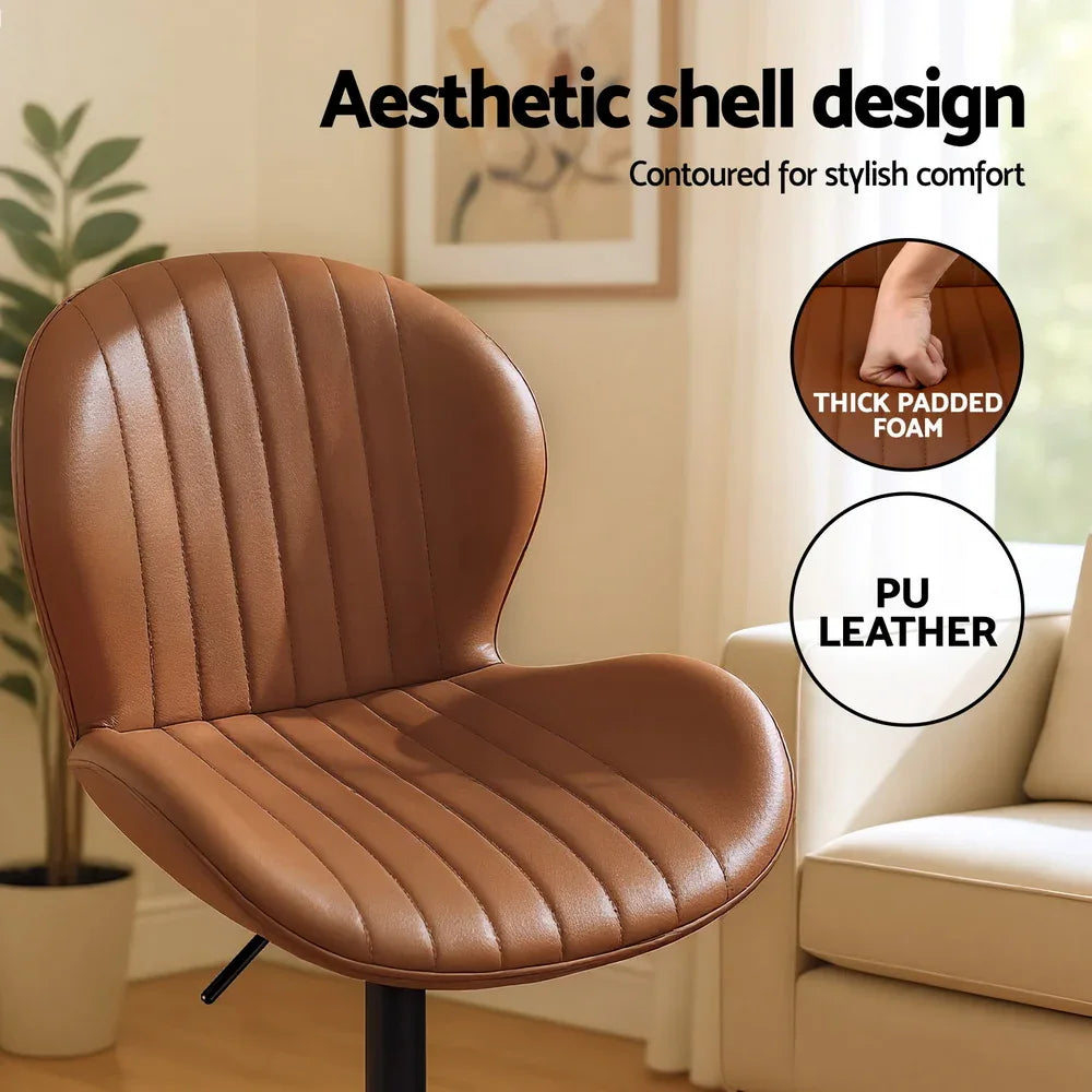 Artiss 2x Bar Stools Kitchen Swivel Gas Lift Counter Chair Shell Leather Brown - Mekamart Australia