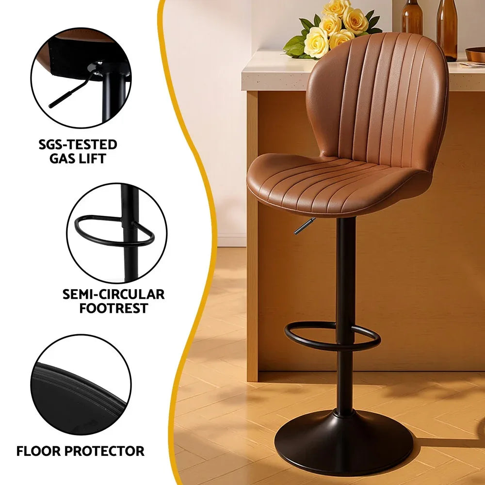Artiss 4x Bar Stools Kitchen Swivel Gas Lift Counter Chair Shell Leather Brown - Mekamart Australia