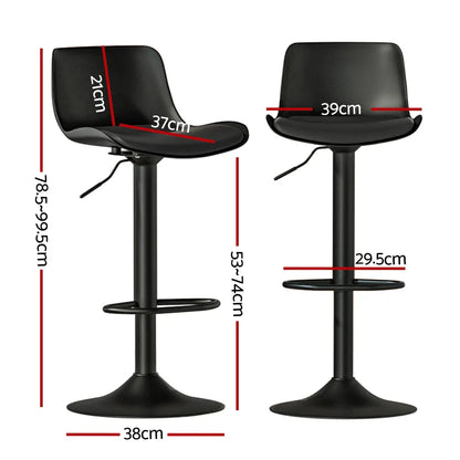 Artiss 2x Bar Stools Padded Seat Gas Lift Black - Mekamart Australia