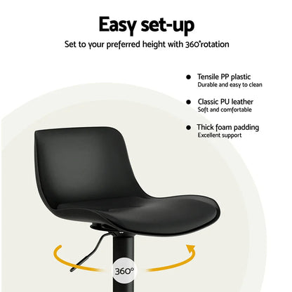 Artiss 2x Bar Stools Padded Seat Gas Lift Black - Mekamart Australia