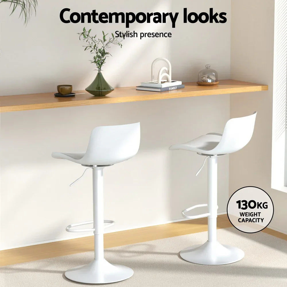 Artiss Bar Stools Kitchen Swivel Gas Lift Stool Leather Dining Chairs White x2 - Mekamart Australia