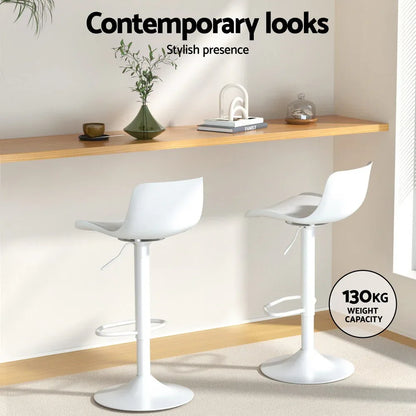 Artiss Bar Stools Kitchen Swivel Gas Lift Stool Leather Dining Chairs White x2 - Mekamart Australia