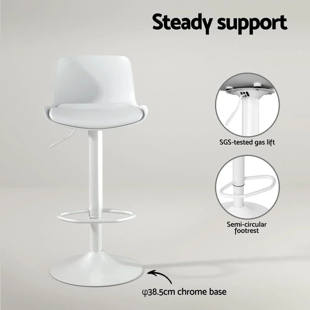 Artiss Bar Stools Kitchen Swivel Gas Lift Stool Leather Dining Chairs White x2 - Mekamart Australia