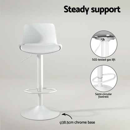 Artiss Bar Stools Kitchen Swivel Gas Lift Stool Leather Dining Chairs White x2 - Mekamart Australia