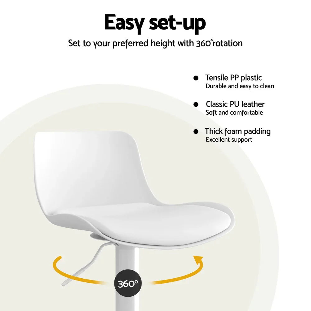 Artiss Bar Stools Kitchen Swivel Gas Lift Stool Leather Dining Chairs White x2 - Mekamart Australia