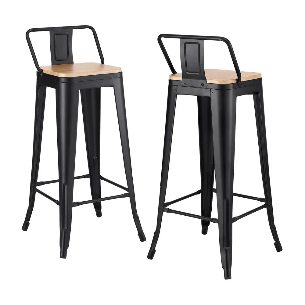 Artiss 2x Bar Stools Kitchen Counter High Chair Dining Stackable Metal Black - Mekamart Australia