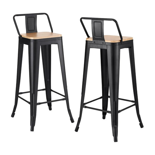 Artiss 2x Bar Stools Kitchen Counter High Chair Dining Stackable Metal Black - Mekamart Australia