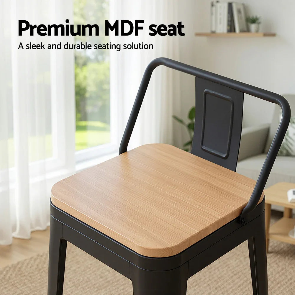 Artiss 2x Bar Stools Kitchen Counter High Chair Dining Stackable Metal Black - Mekamart Australia