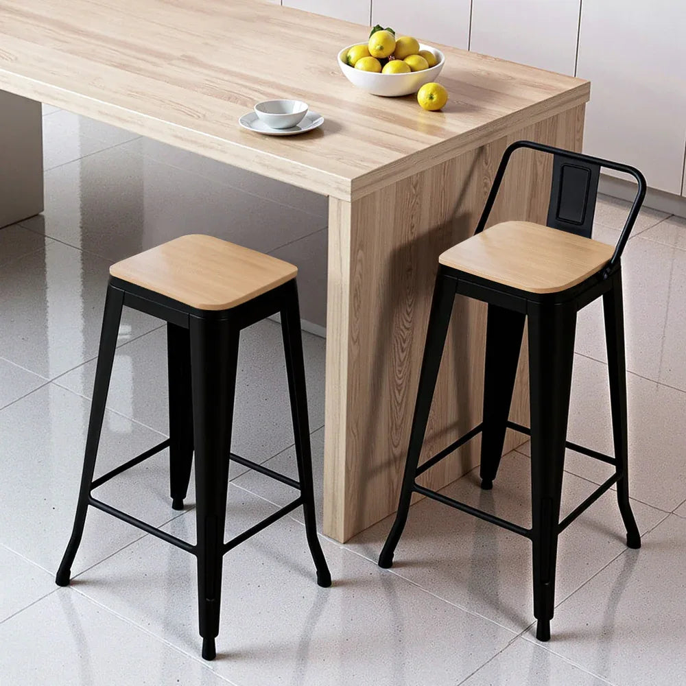 Artiss 2x Bar Stools Kitchen Counter High Chair Dining Stackable Metal Black - Mekamart Australia