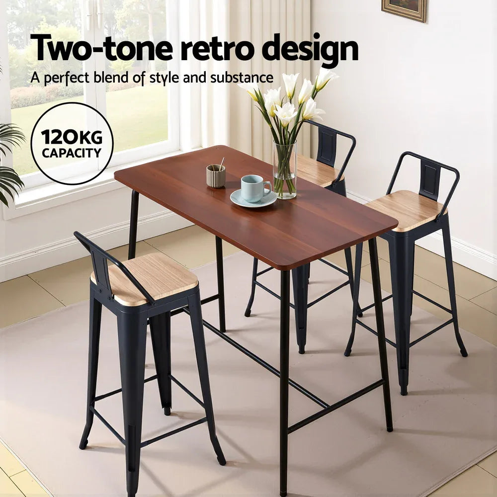 Artiss 4x Bar Stools Kitchen Counter High Chair Dining Stackable Metal Black - Mekamart Australia