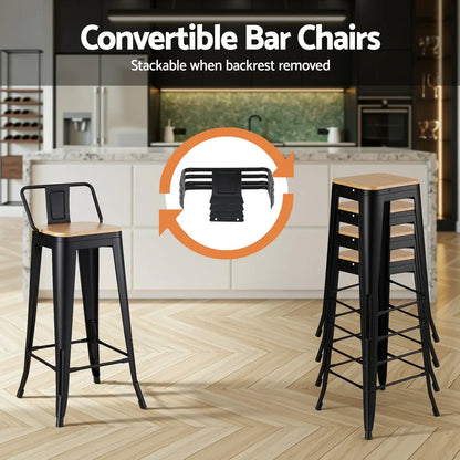 Artiss 4x Bar Stools Kitchen Counter High Chair Dining Stackable Metal Black - Mekamart Australia