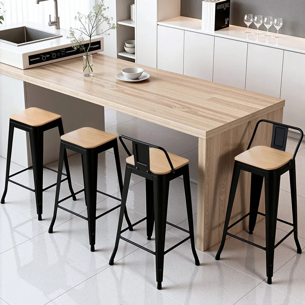 Artiss 4x Bar Stools Kitchen Counter High Chair Dining Stackable Metal Black - Mekamart Australia