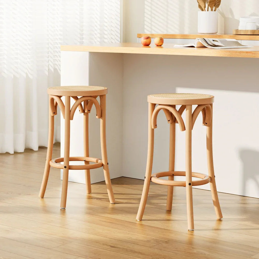 Artiss 2x Bar Stoosl Rattan Seat Wooden - Mekamart Australia