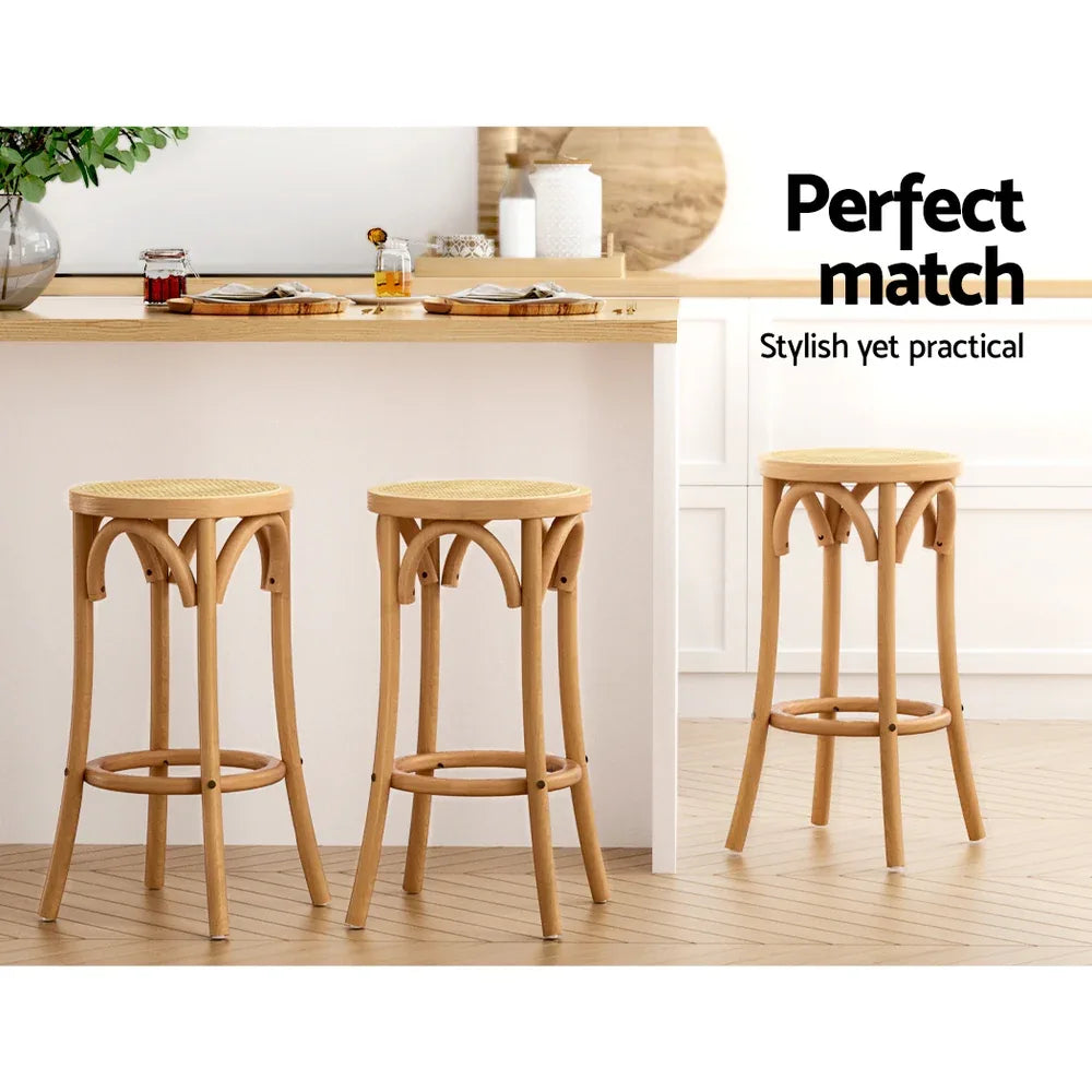 Artiss 2x Bar Stoosl Rattan Seat Wooden - Mekamart Australia