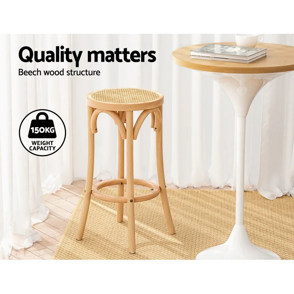 Artiss 2x Bar Stoosl Rattan Seat Wooden - Mekamart Australia