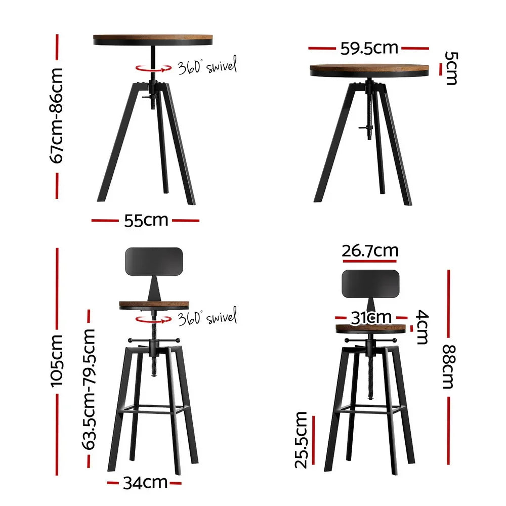 Artiss Bar Table and Stools Set Dining Desk Industrial Kitchen Chairs Cafe Pub - Mekamart Australia