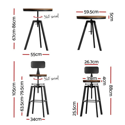 Artiss Bar Table and Stools Set Dining Desk Industrial Kitchen Chairs Cafe Pub - Mekamart Australia