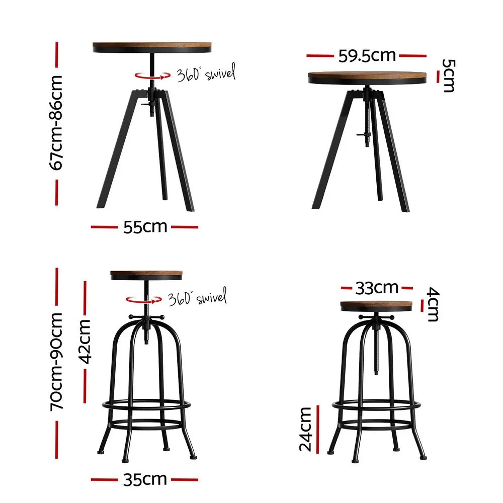 Artiss Bar Table Stools Set Dining Desk Industrial Kitchen Chairs Cafe Pub - Mekamart Australia