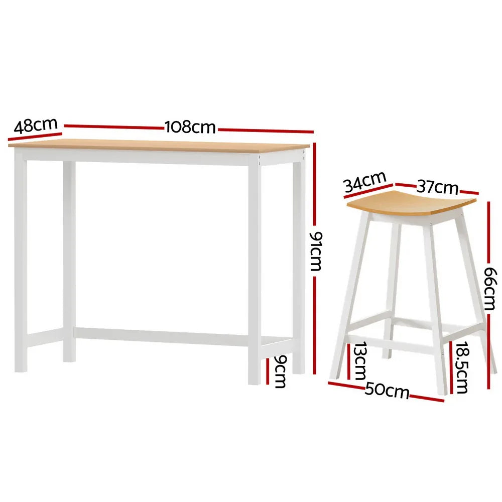 Artiss Bar Table and Stools Set Dining Desk Solid Wood Kitchen Chairs Cafe Pub - Mekamart Australia