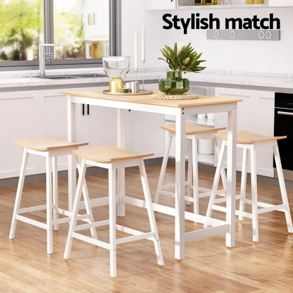 Artiss Bar Table and Stools Set Dining Desk Solid Wood Kitchen Chairs Cafe Pub - Mekamart Australia