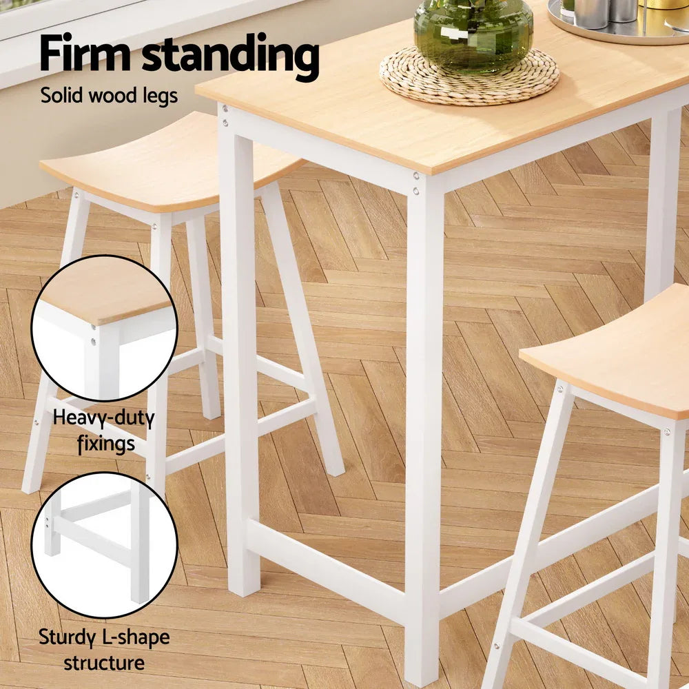 Artiss Bar Table and Stools Set Dining Desk Solid Wood Kitchen Chairs Cafe Pub - Mekamart Australia