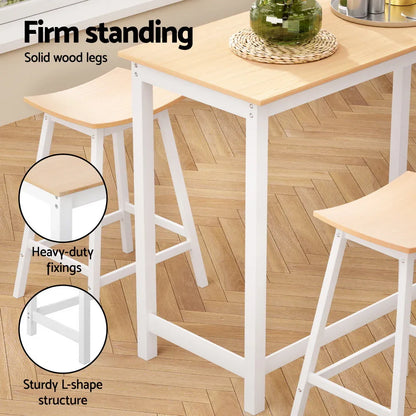 Artiss Bar Table and Stools Set Dining Desk Solid Wood Kitchen Chairs Cafe Pub - Mekamart Australia