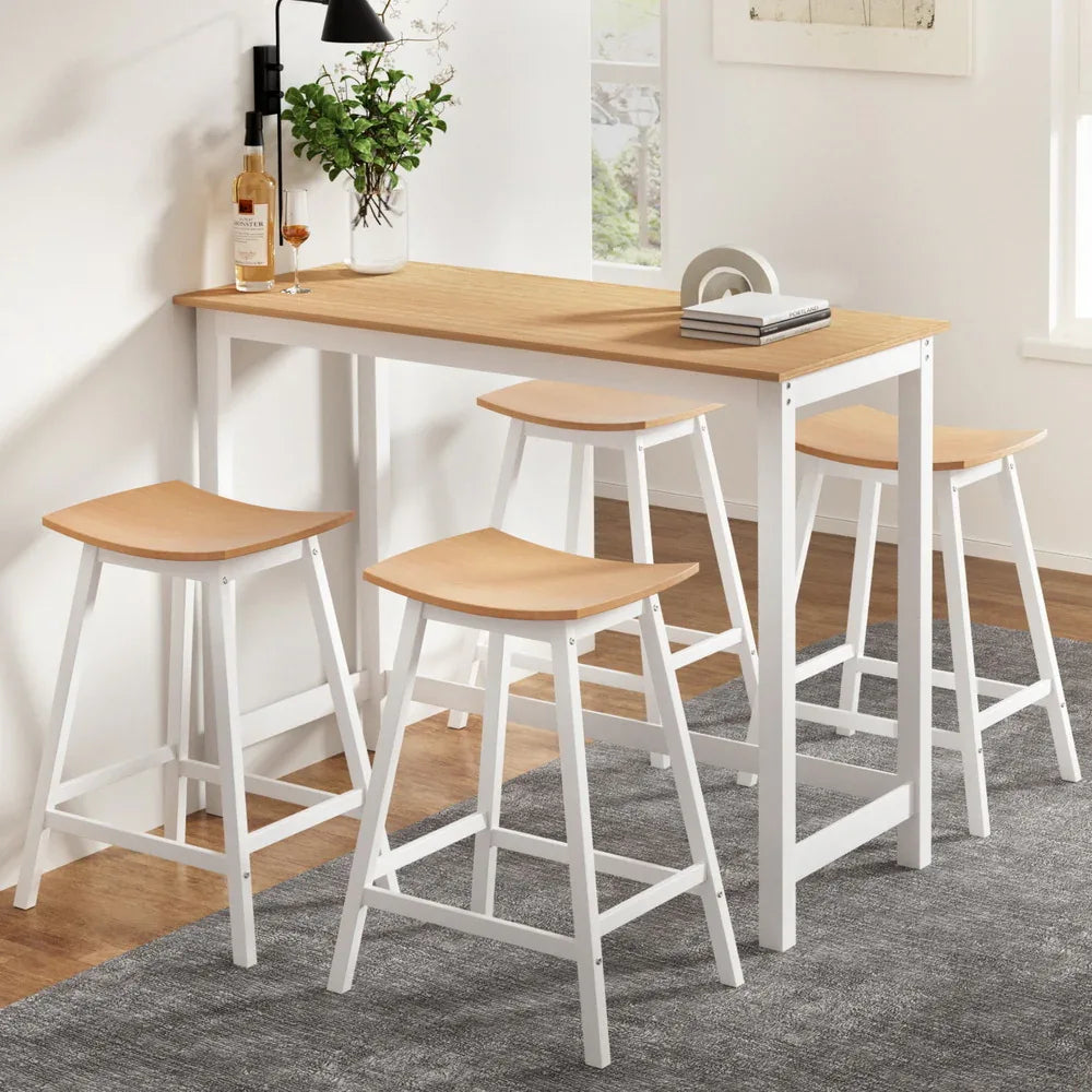Artiss Bar Table and Stools Set Dining Desk Solid Wood Kitchen Chairs Cafe Pub - Mekamart Australia