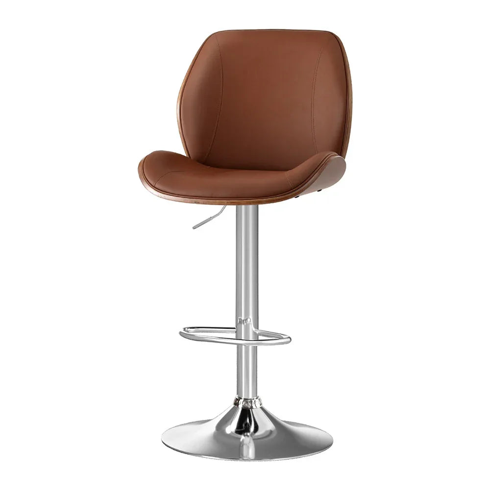 Artiss 1X Bar Stool Bentwood Swivel Adjustable Kitchen Dining Counter Stool Leather Brown - Mekamart Australia
