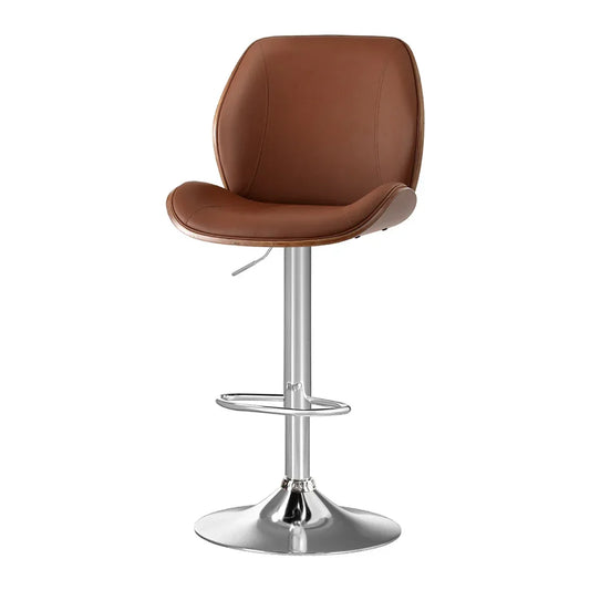 Artiss 1X Bar Stool Bentwood Swivel Adjustable Kitchen Dining Counter Stool Leather Brown - Mekamart Australia