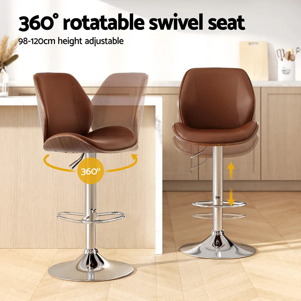 Artiss 1X Bar Stool Bentwood Swivel Adjustable Kitchen Dining Counter Stool Leather Brown - Mekamart Australia