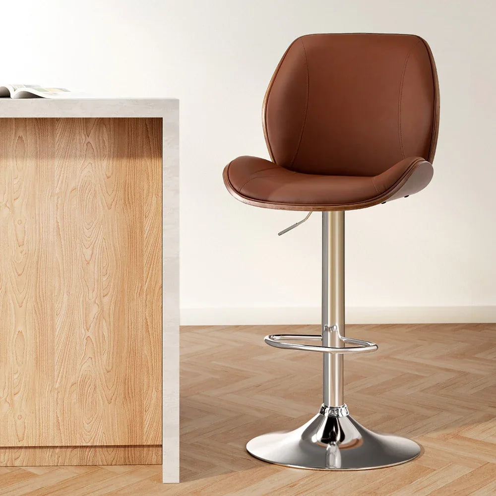 Artiss 1X Bar Stool Bentwood Swivel Adjustable Kitchen Dining Counter Stool Leather Brown - Mekamart Australia