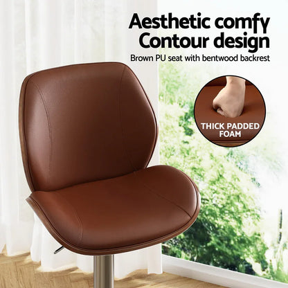 Artiss 2X Bar Stools Bentwood Adjustable Kitchen Counter Chair Leather Brown - Mekamart Australia