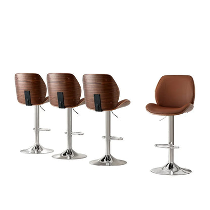 Artiss 4X Bar Stools Bentwood Adjustable Kitchen Counter Chair Leather Brown - Mekamart Australia