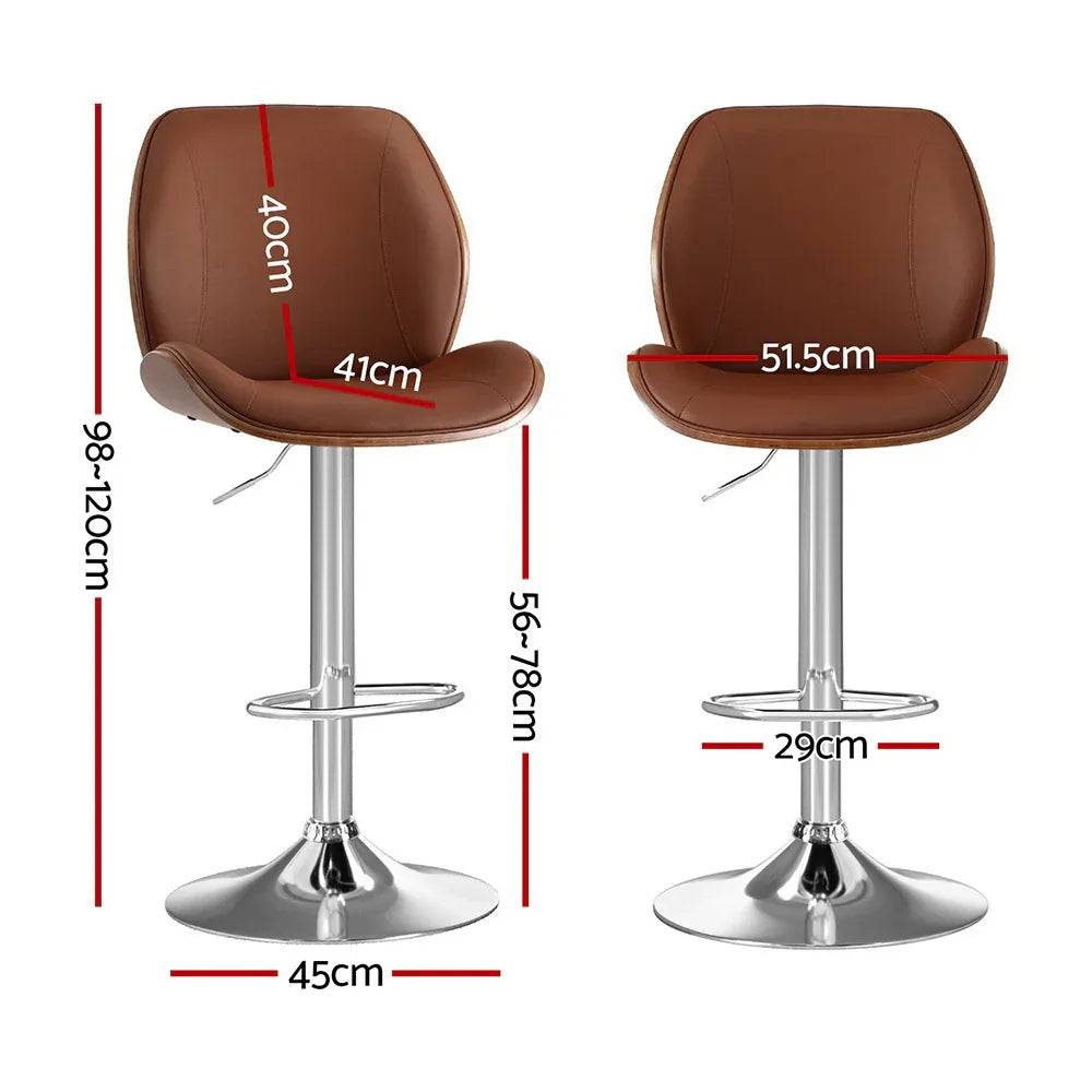 Artiss 4X Bar Stools Bentwood Adjustable Kitchen Counter Chair Leather Brown - Mekamart Australia