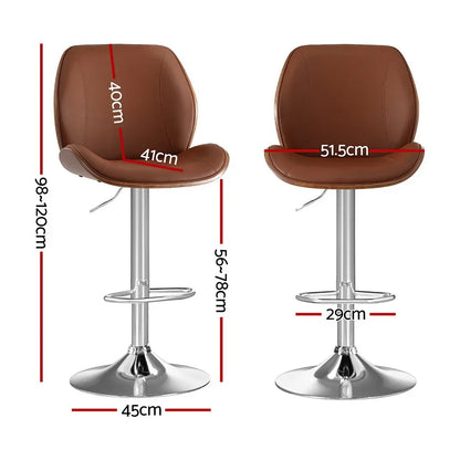 Artiss 4X Bar Stools Bentwood Adjustable Kitchen Counter Chair Leather Brown - Mekamart Australia