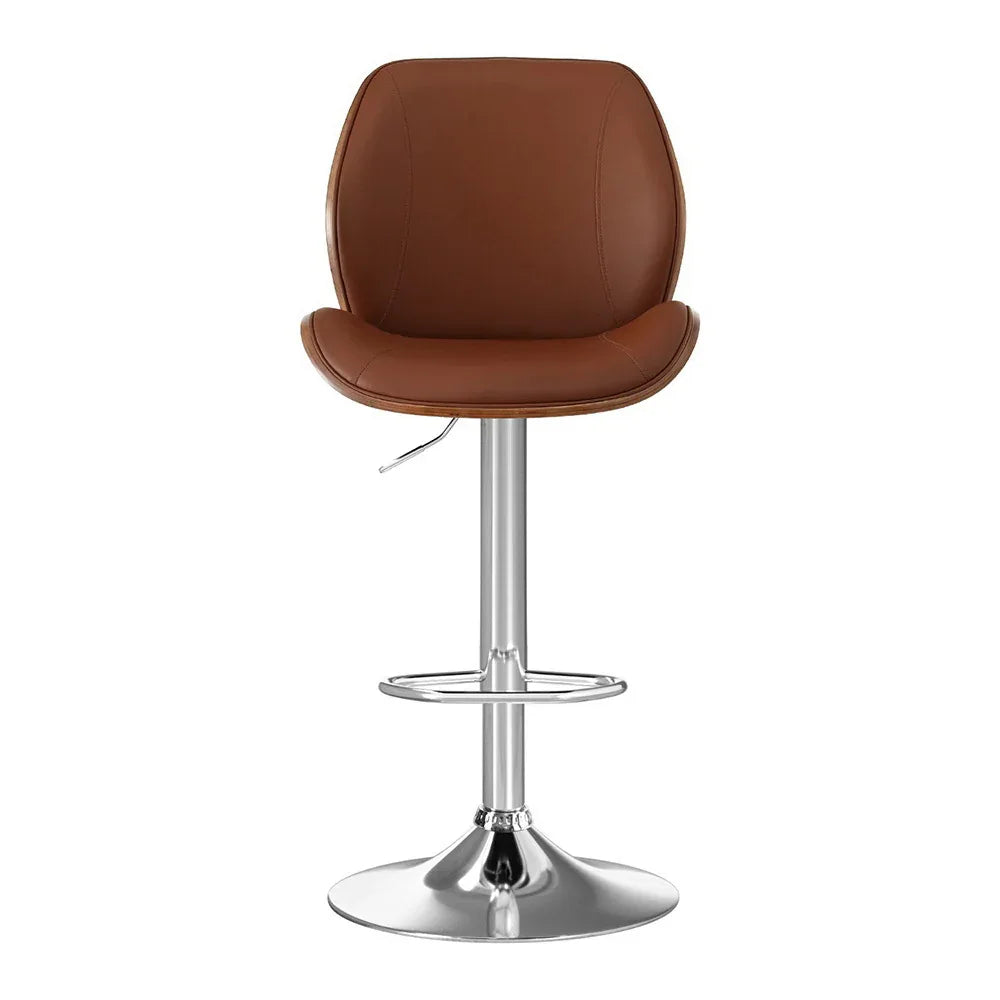 Artiss 4X Bar Stools Bentwood Adjustable Kitchen Counter Chair Leather Brown - Mekamart Australia