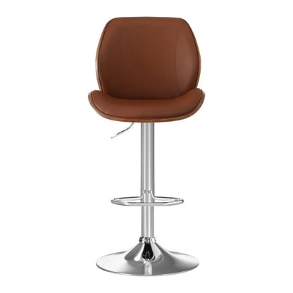 Artiss 4X Bar Stools Bentwood Adjustable Kitchen Counter Chair Leather Brown - Mekamart Australia