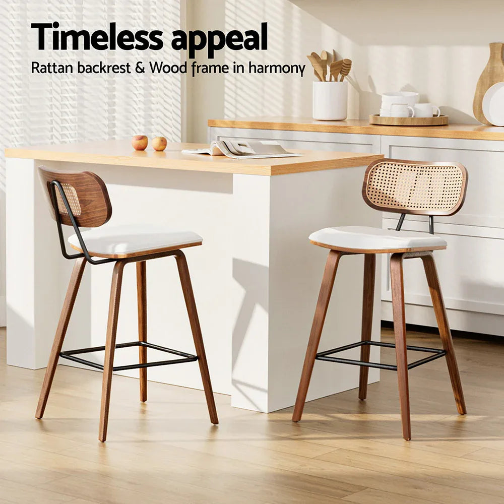 2x Artiss Bar Stools Kitchen Counter Rattan Chairs PU Leather Padding - Mekamart Australia