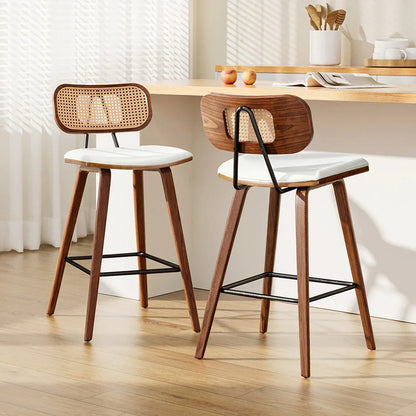 2x Artiss Bar Stools Kitchen Counter Rattan Chairs PU Leather Padding - Mekamart Australia