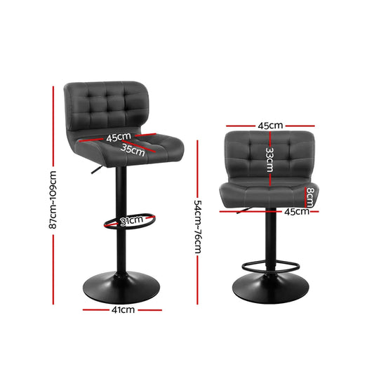 Artiss 2x Bar Stools Gas Lift Leather Padded Grey - Mekamart Australia