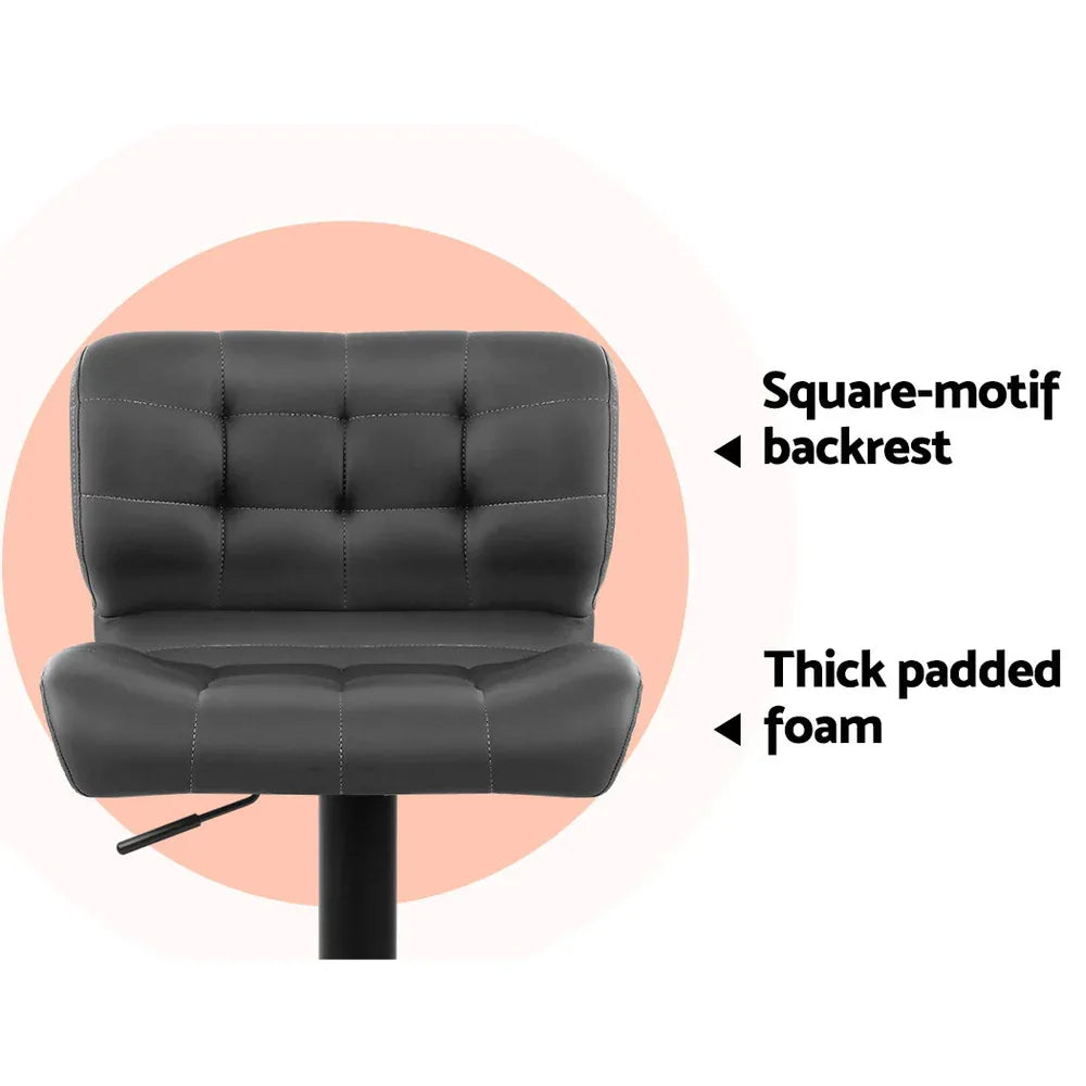 Artiss 2x Bar Stools Gas Lift Leather Padded Grey - Mekamart Australia